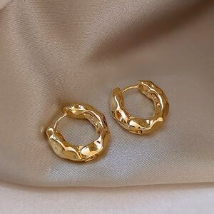 3/$20 Gold Hammered Texture Chunky Hoops Huggies Earrings